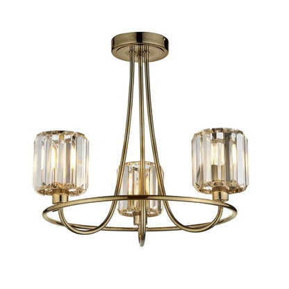 Berenice 3 Light Semi Flush Antique Brass Ceiling Light