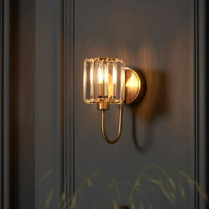 Berenice Antique Brass Wall Light with Faceted Glass Shade