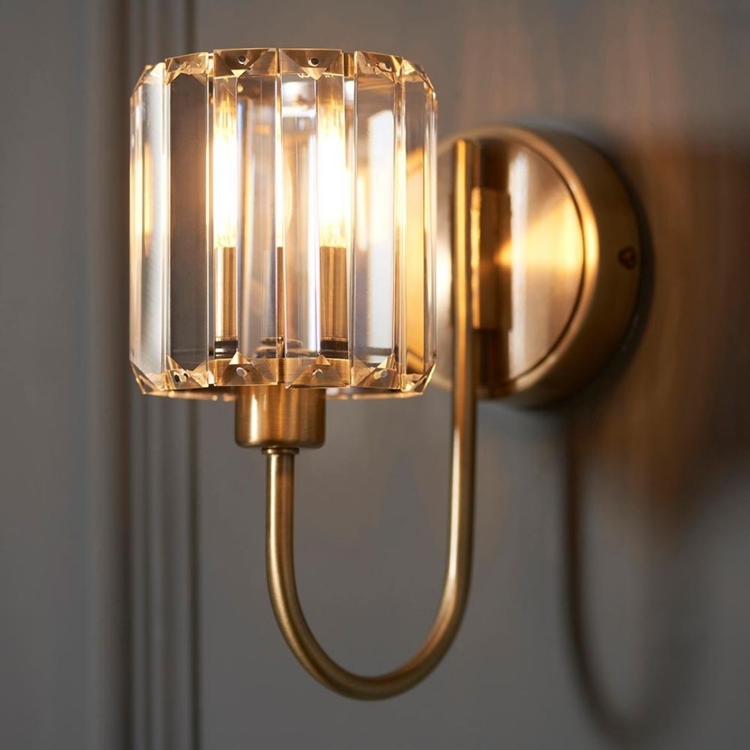 Berenice Antique Brass Wall Light with Faceted Glass Shade