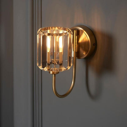 Berenice Antique Brass Wall Light with Faceted Glass Shade