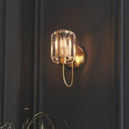 Berenice Antique Brass Wall Light with Faceted Glass Shade