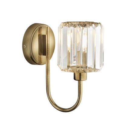 Berenice Antique Brass Wall Light with Faceted Glass Shade