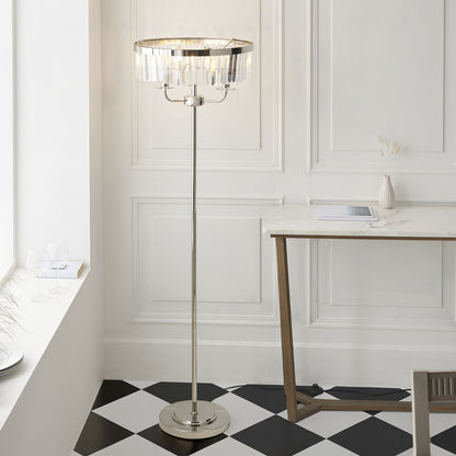 Chesterfield 3 Light Silver & Glass Floor Lamp