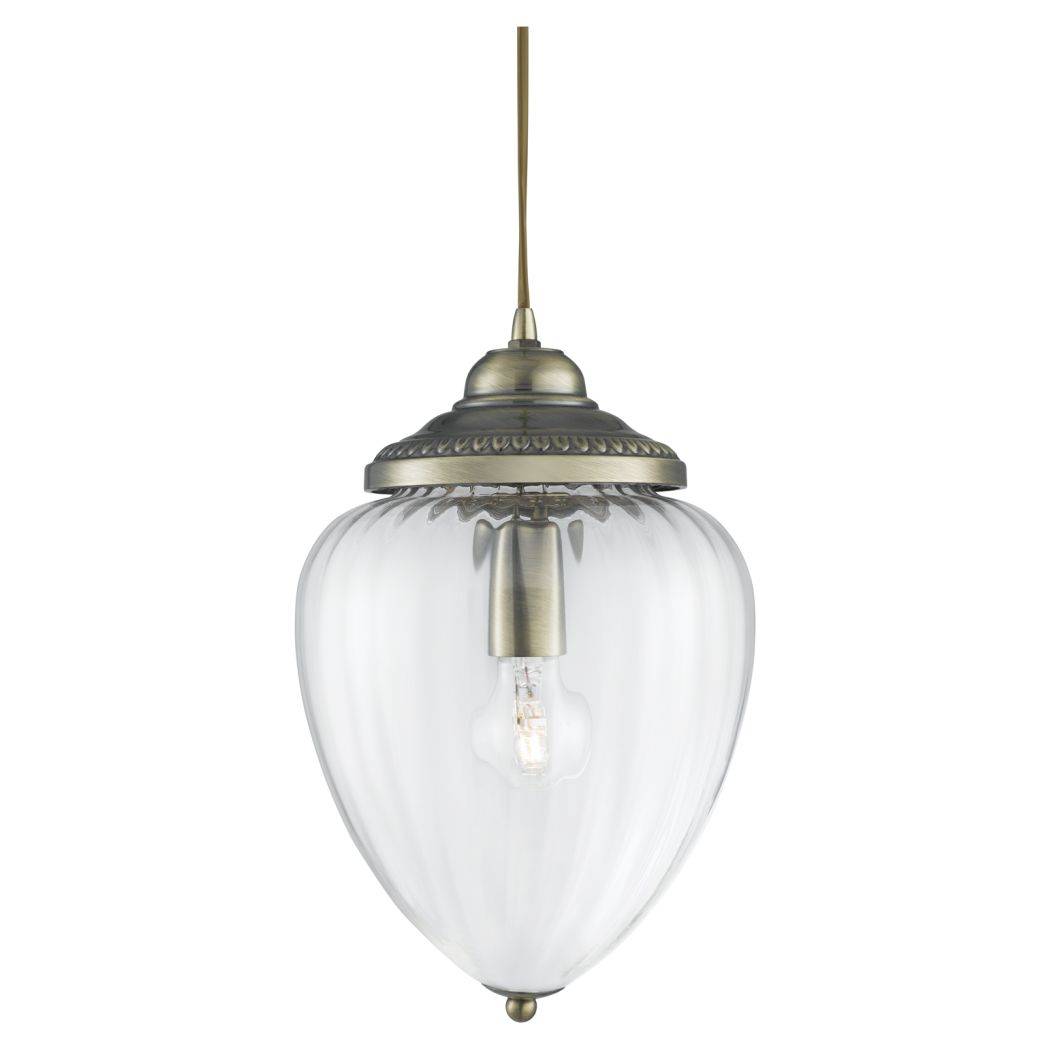Pineapple 1 Light Antique Brass Ribbed Glass Pendant