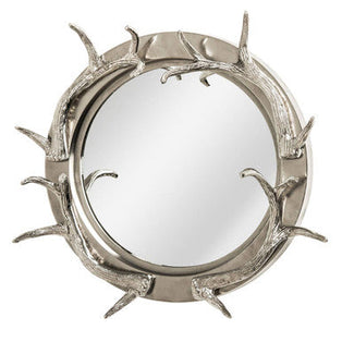 Antler Silver Metal Wall Mirror with Antler Frame