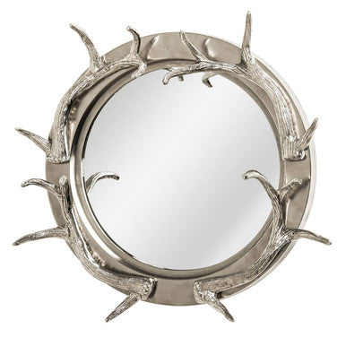 Antler Silver Metal Wall Mirror with Antler Frame