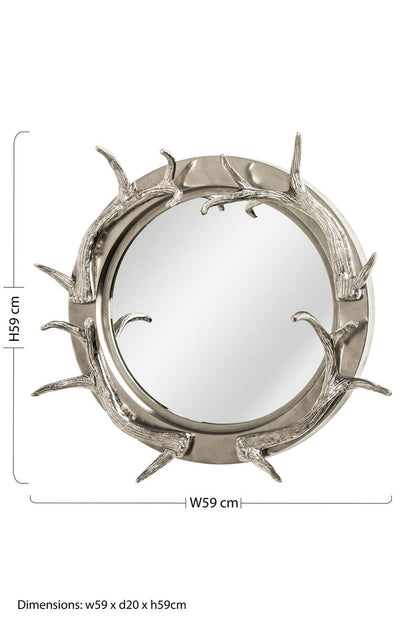Antler Silver Metal Wall Mirror with Antler Frame
