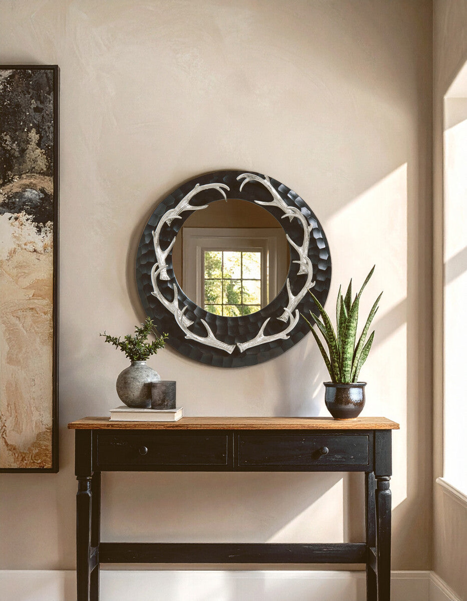 Antler Brown and Nickel Metal Wall Mirror