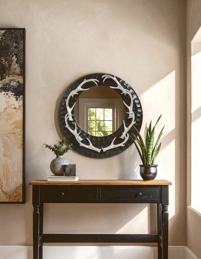 Antler Brown and Nickel Metal Wall Mirror