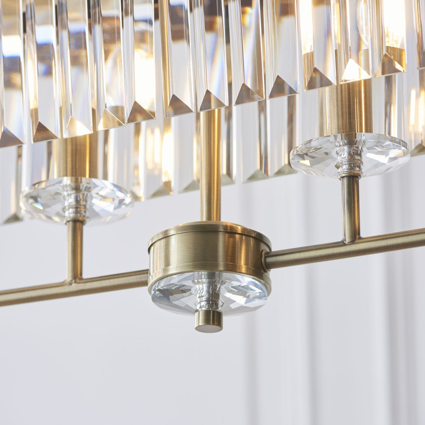 Chesterfield 4 Light Antique Brass & Crystal Pendant Bar