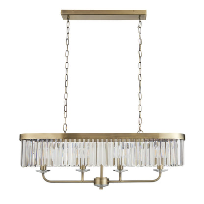 Chesterfield 4 Light Antique Brass & Crystal Pendant Bar