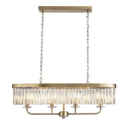 Chesterfield 4 Light Antique Brass & Crystal Pendant Bar