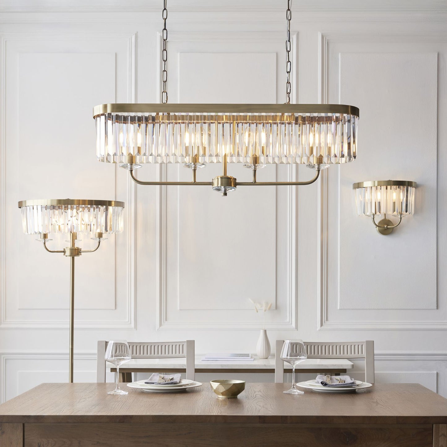 Chesterfield 4 Light Antique Brass & Crystal Pendant Bar