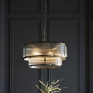 Ridgeton 5 Light Antique Brass & Glass Pendant Ceiling Light