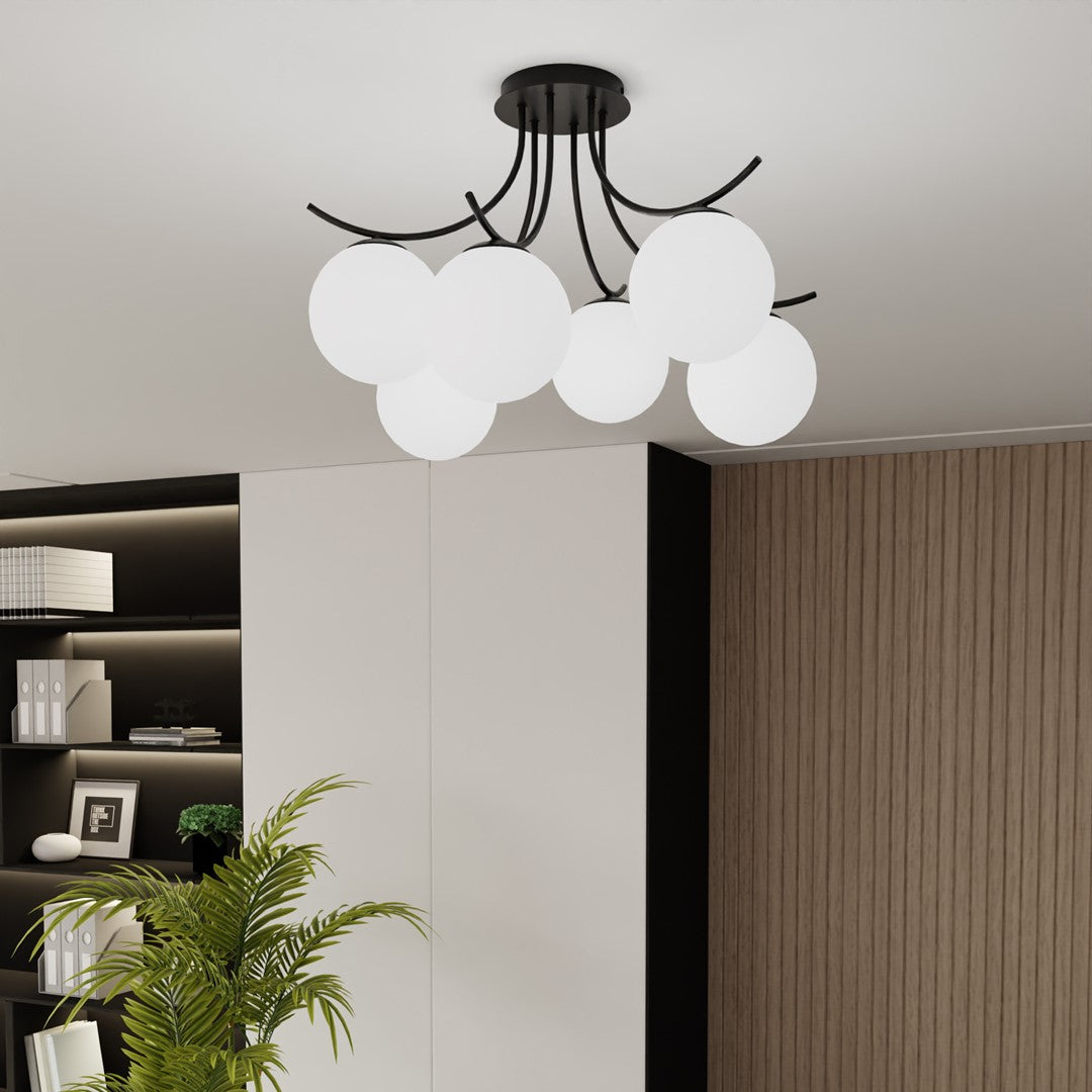 Boston 6 Light Semi Flush Black & White
