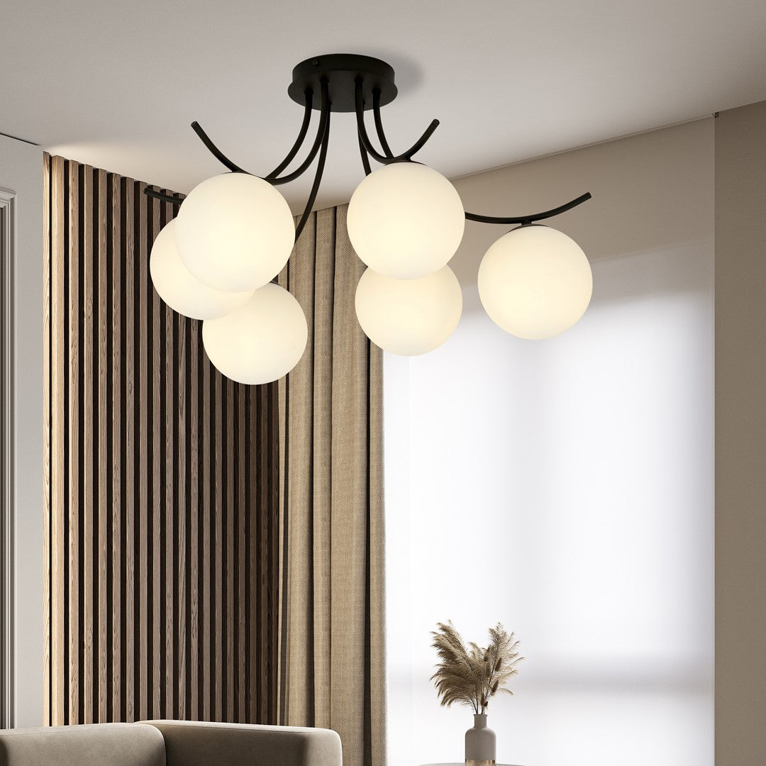 Boston 6 Light Semi Flush Black & White