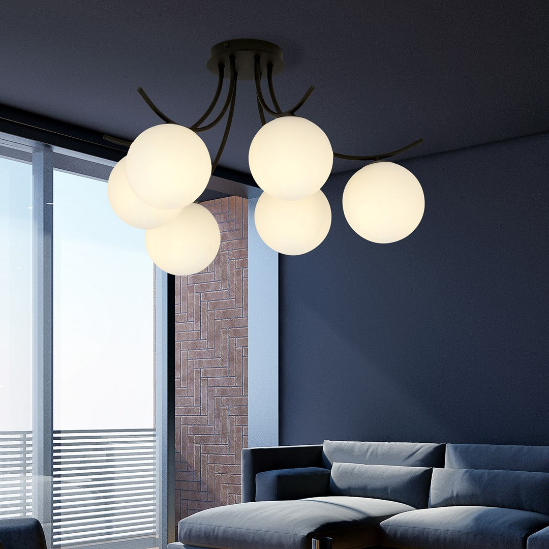 Boston 6 Light Semi Flush Black & White