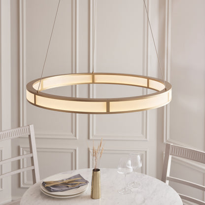Classic Ribbed Hoop Pendant Brushed Gold