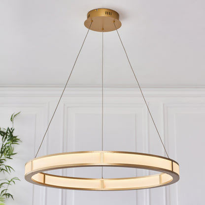 Classic Ribbed Hoop Pendant Brushed Gold