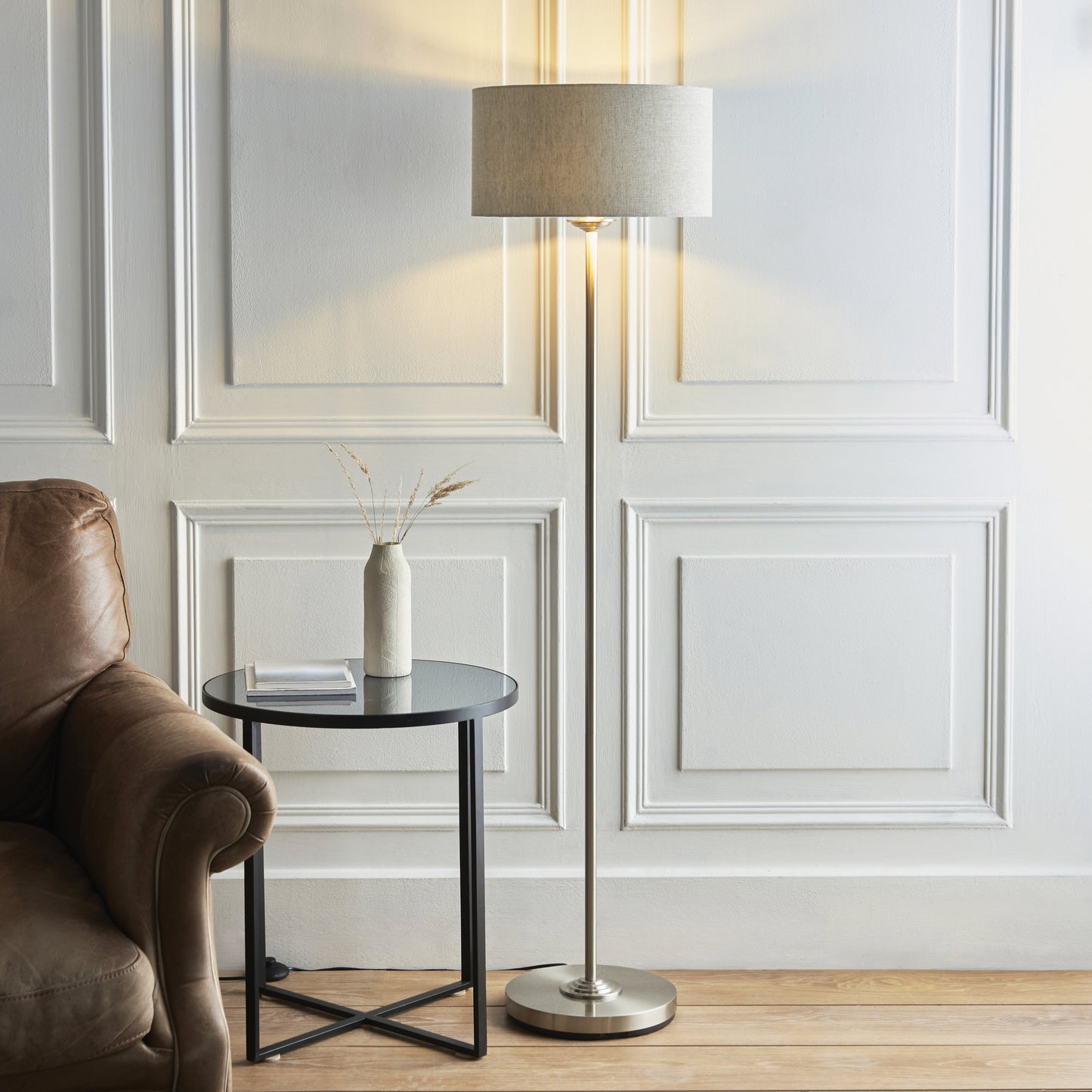 Highclere 1 Light Floor Lamp Brushed Chrome