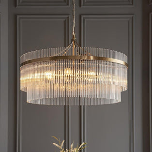 Marietta 7 Light Antique Brass & Glass Pendant Ceiling Light