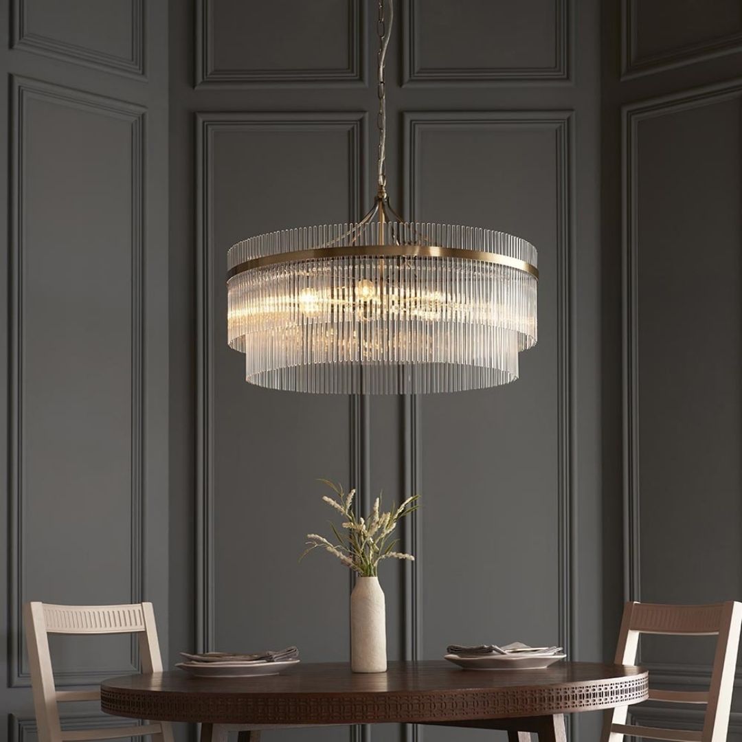 Marietta 7 Light Antique Brass & Glass Pendant Ceiling Light
