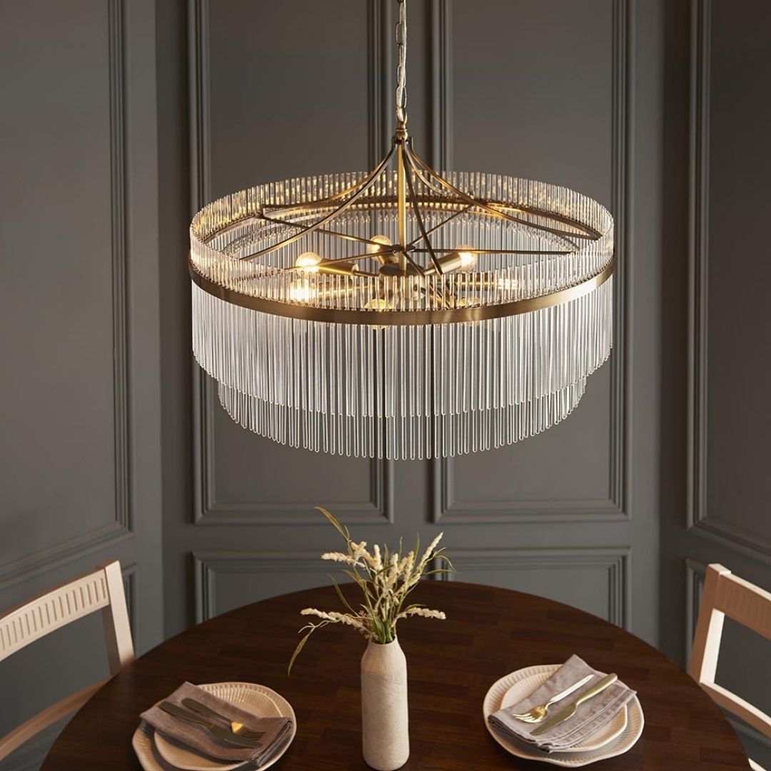 Marietta 7 Light Antique Brass & Glass Pendant Ceiling Light