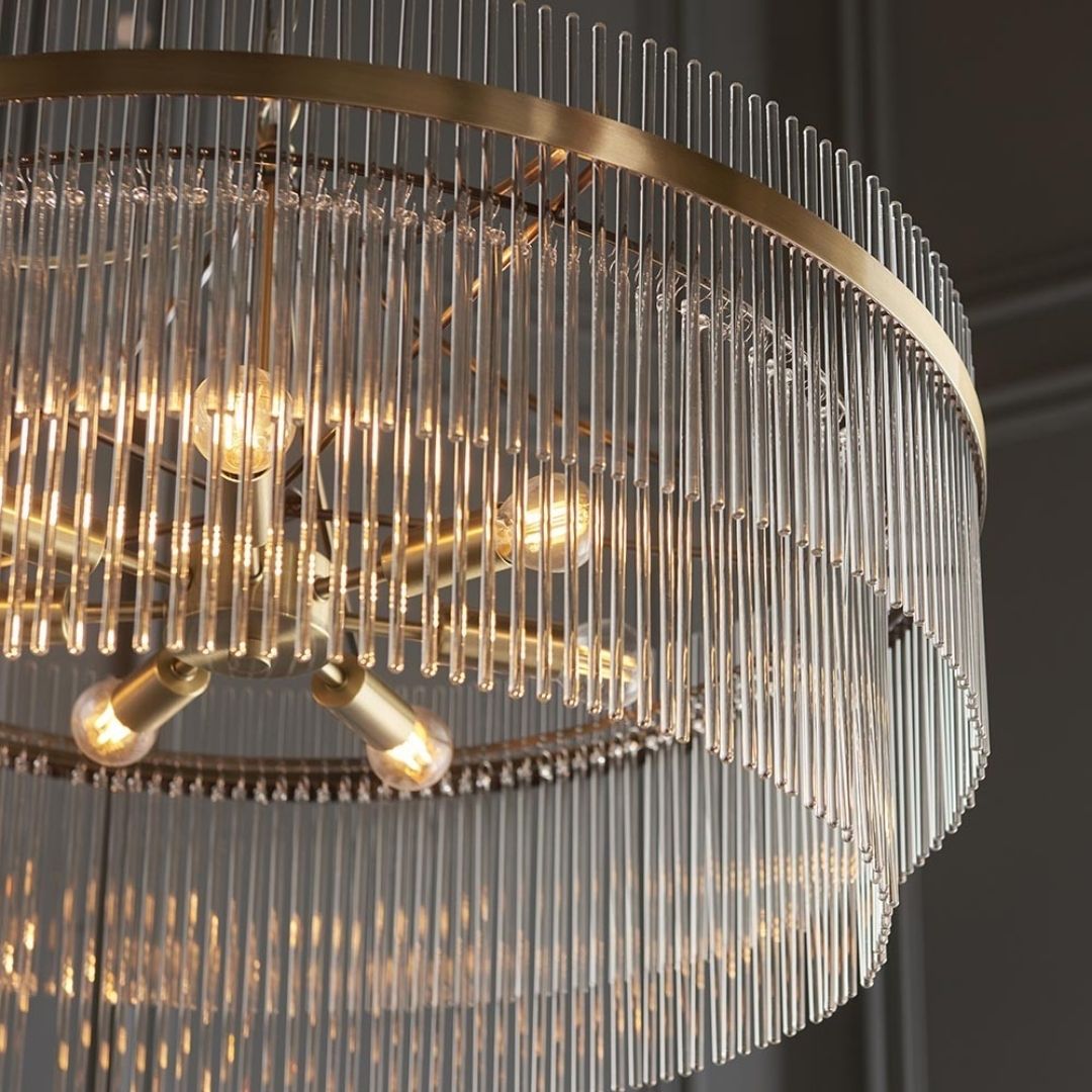 Marietta 7 Light Antique Brass & Glass Pendant Ceiling Light