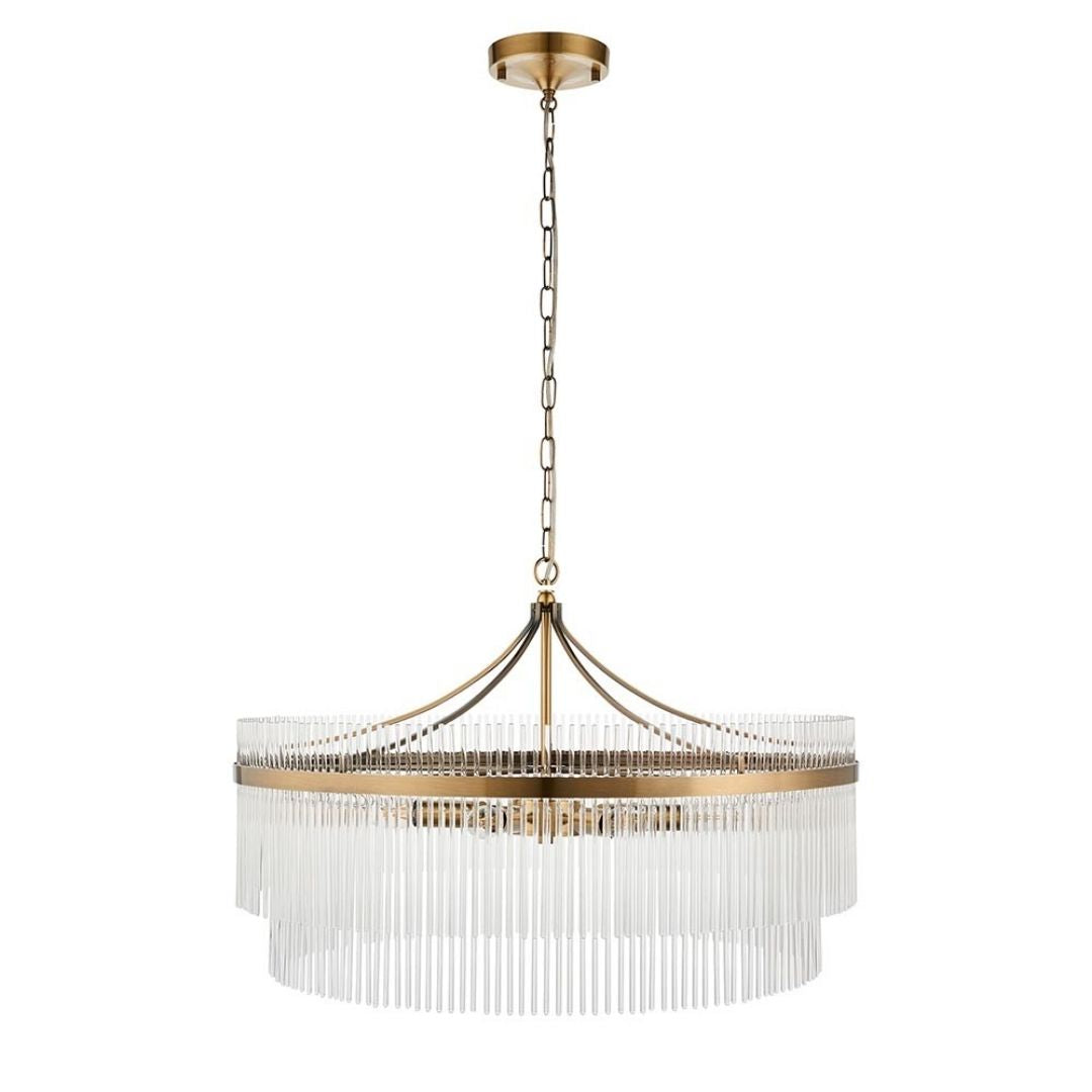 Marietta 7 Light Antique Brass & Glass Pendant Ceiling Light