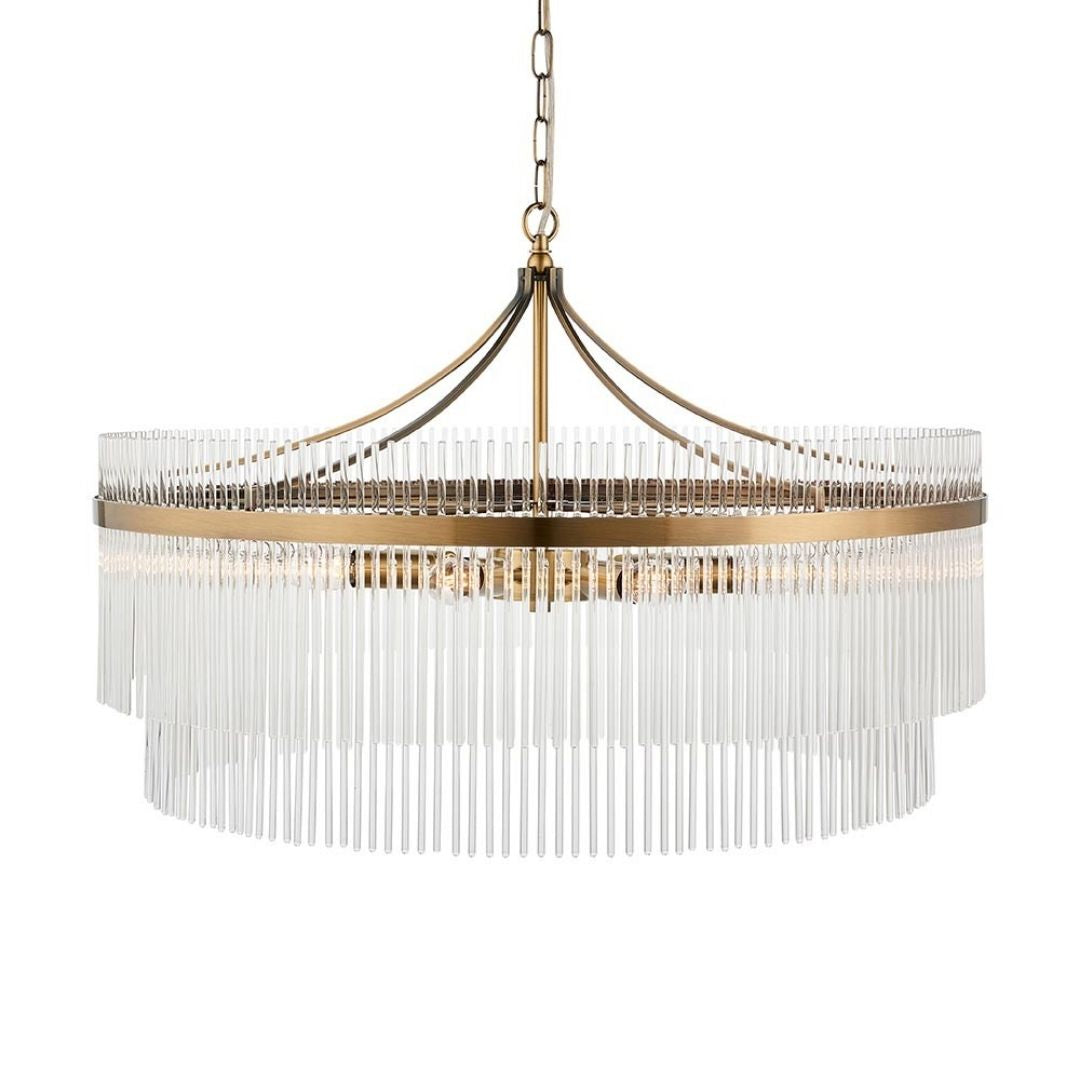 Marietta 7 Light Antique Brass & Glass Pendant Ceiling Light