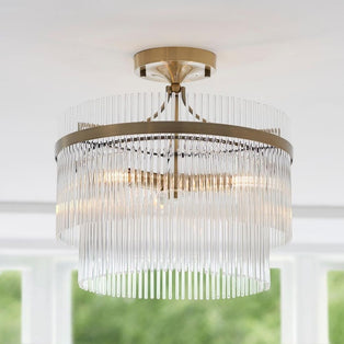 Marietta 3 Light Antique Brass & Glass Semi Flush Ceiling Light