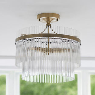 Marietta 3 Light Antique Brass & Glass Semi Flush Ceiling Light