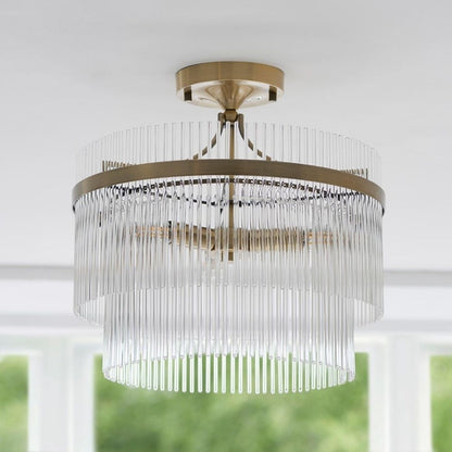 Marietta 3 Light Antique Brass & Glass Semi Flush Ceiling Light