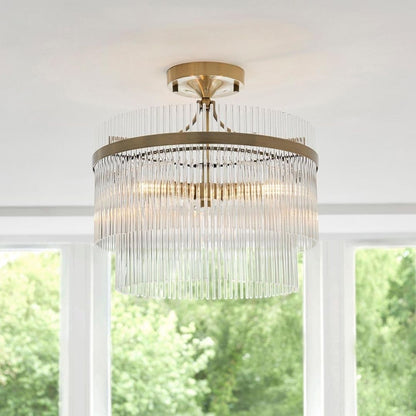 Marietta 3 Light Antique Brass & Glass Semi Flush Ceiling Light