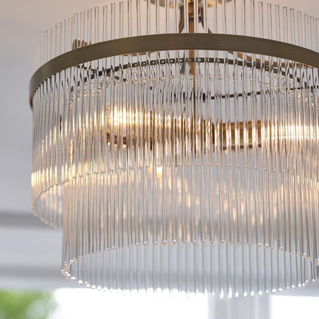 Marietta 3 Light Antique Brass & Glass Semi Flush Ceiling Light
