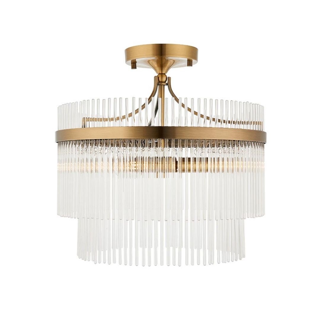 Marietta 3 Light Antique Brass & Glass Semi Flush Ceiling Light