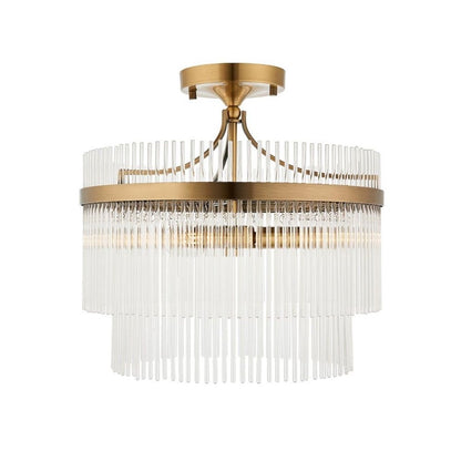 Marietta 3 Light Antique Brass & Glass Semi Flush Ceiling Light