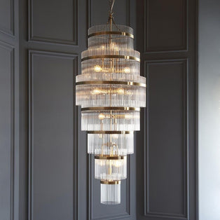 Marietta 21 Light Antique Brass & Glass Pendant Ceiling Light