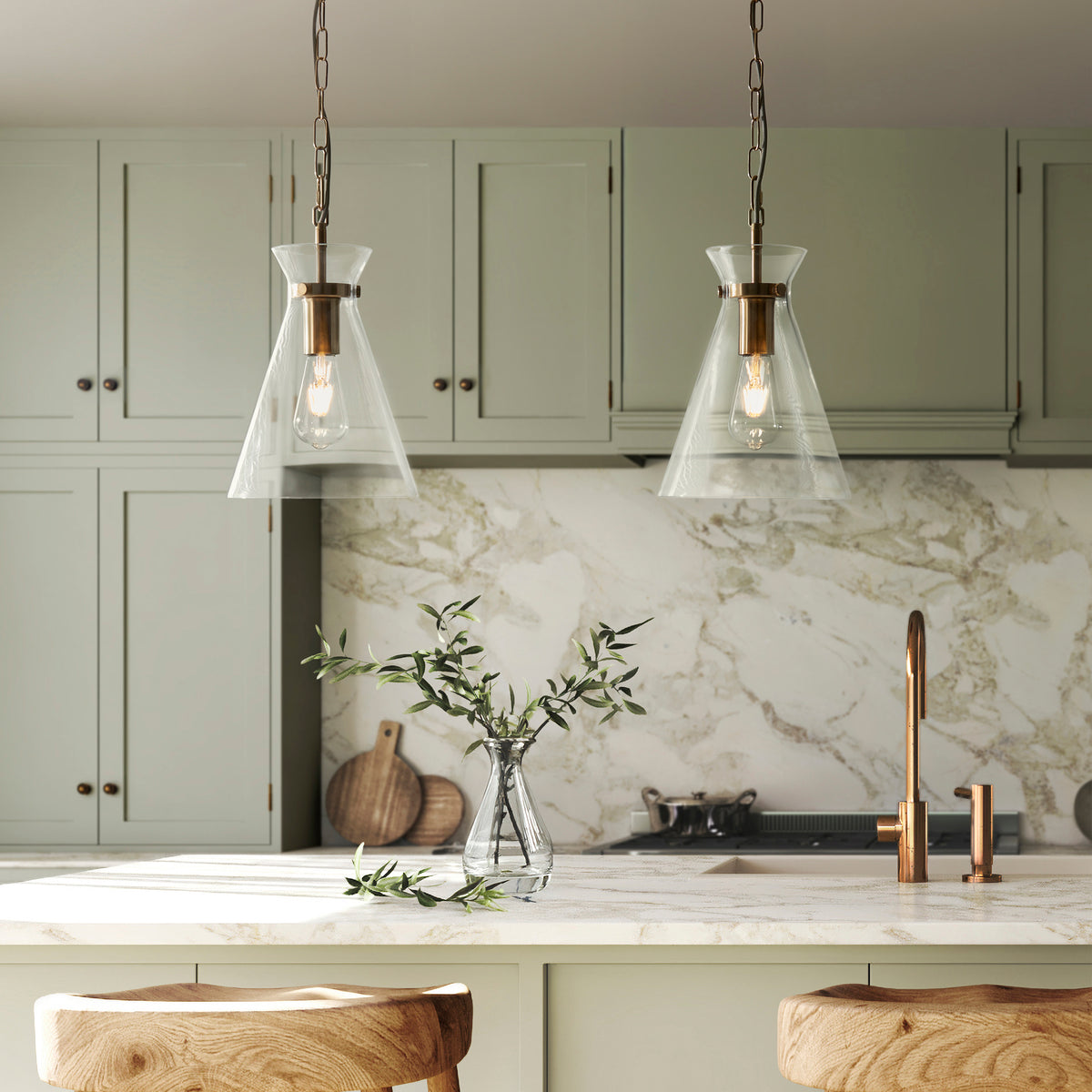 Harlow Aged Brass & Clear Glass Pendant Ceiling Light