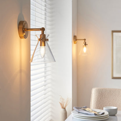 Harlow Aged Brass & Clear Glass Wall Light