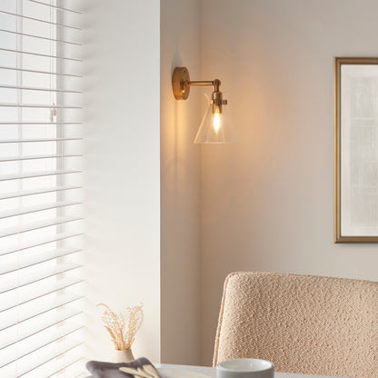 Harlow Aged Brass & Clear Glass Wall Light