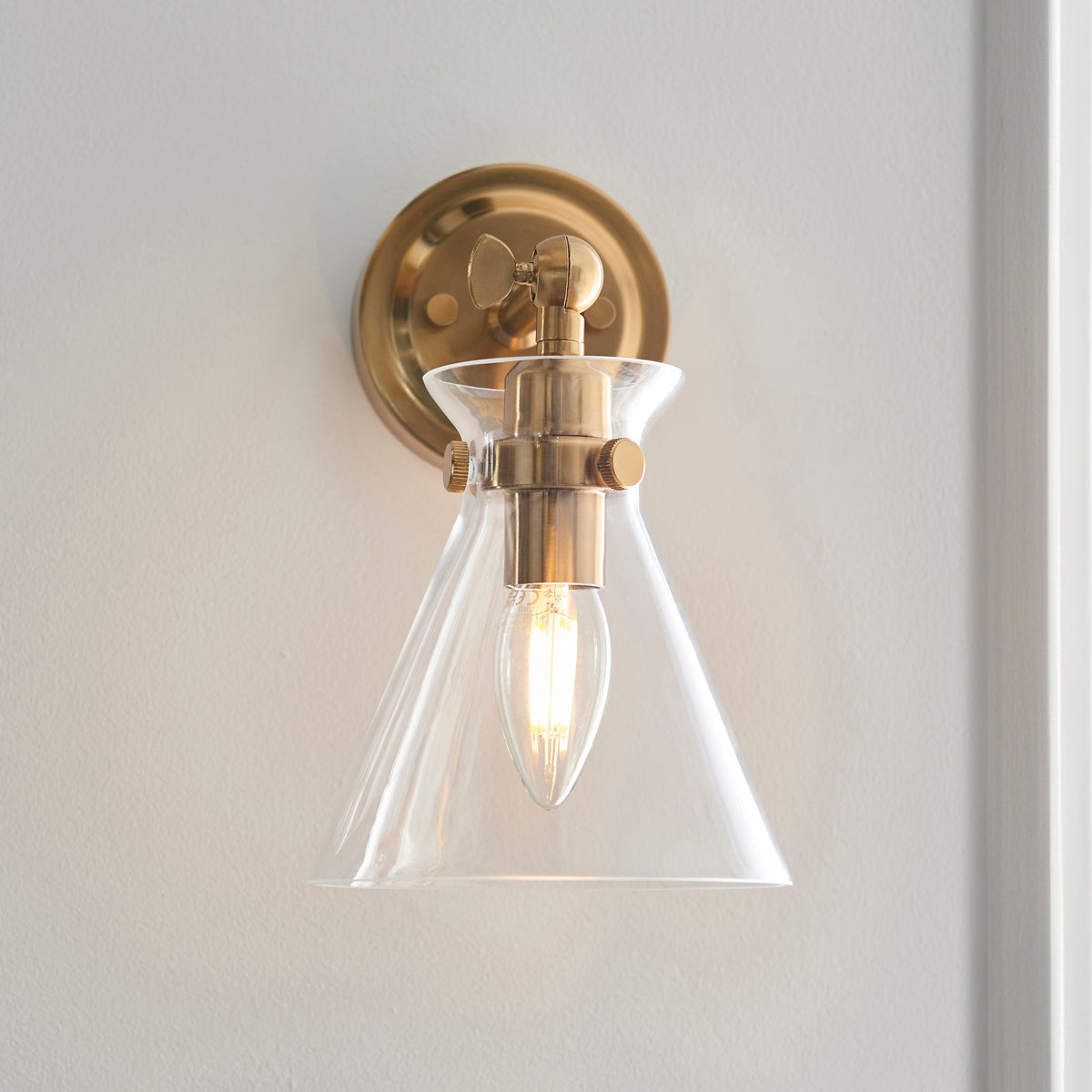 Harlow Aged Brass & Clear Glass Wall Light