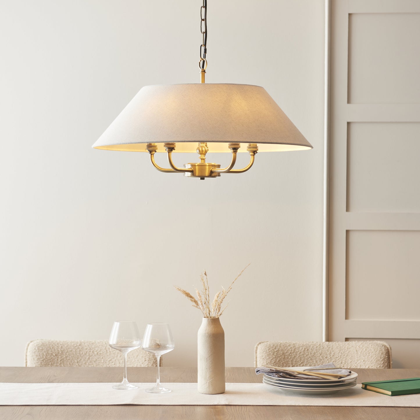 Lille Shaded 5 Light Pendant Antique Brass