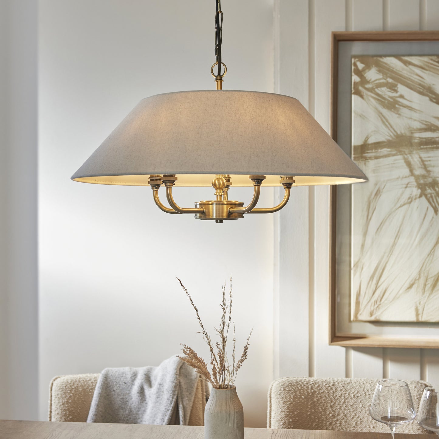 Lille Shaded 5 Light Pendant Antique Brass