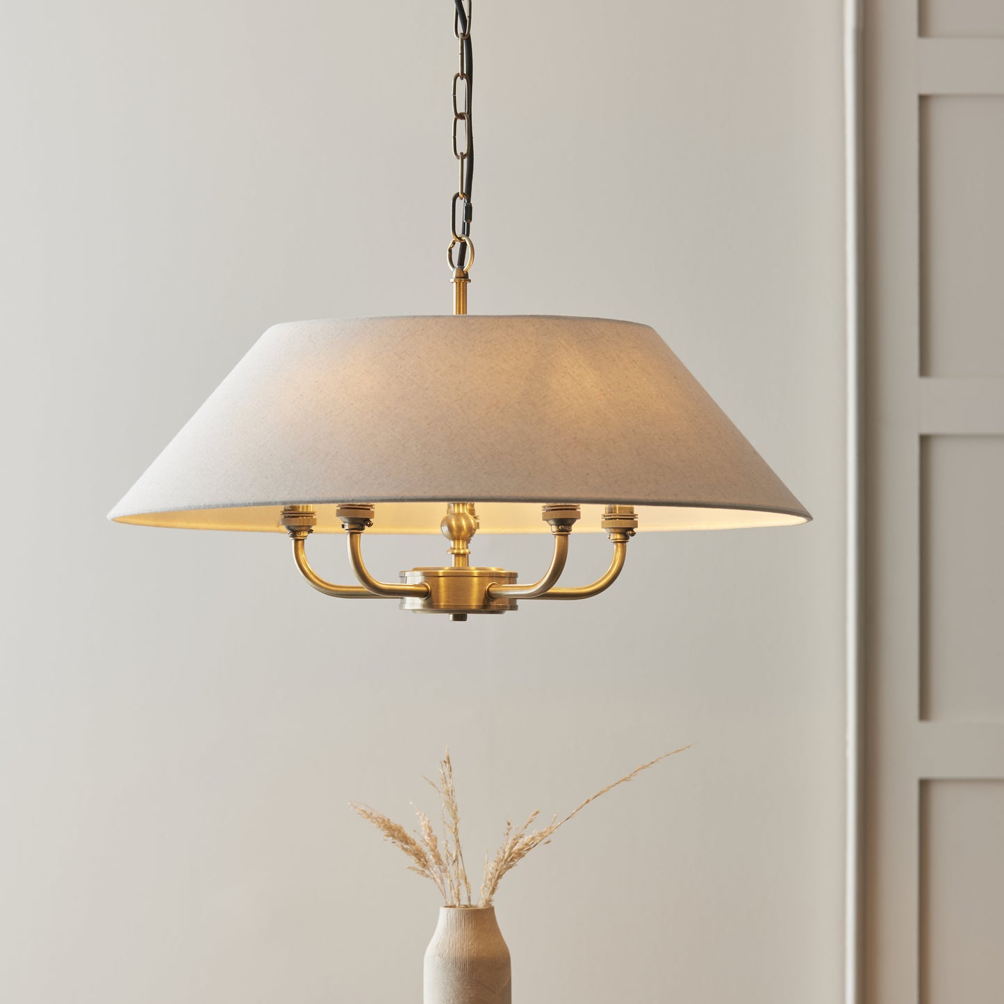 Lille Shaded 5 Light Pendant Antique Brass