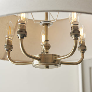 Lille Shaded 5 Light Pendant Antique Brass