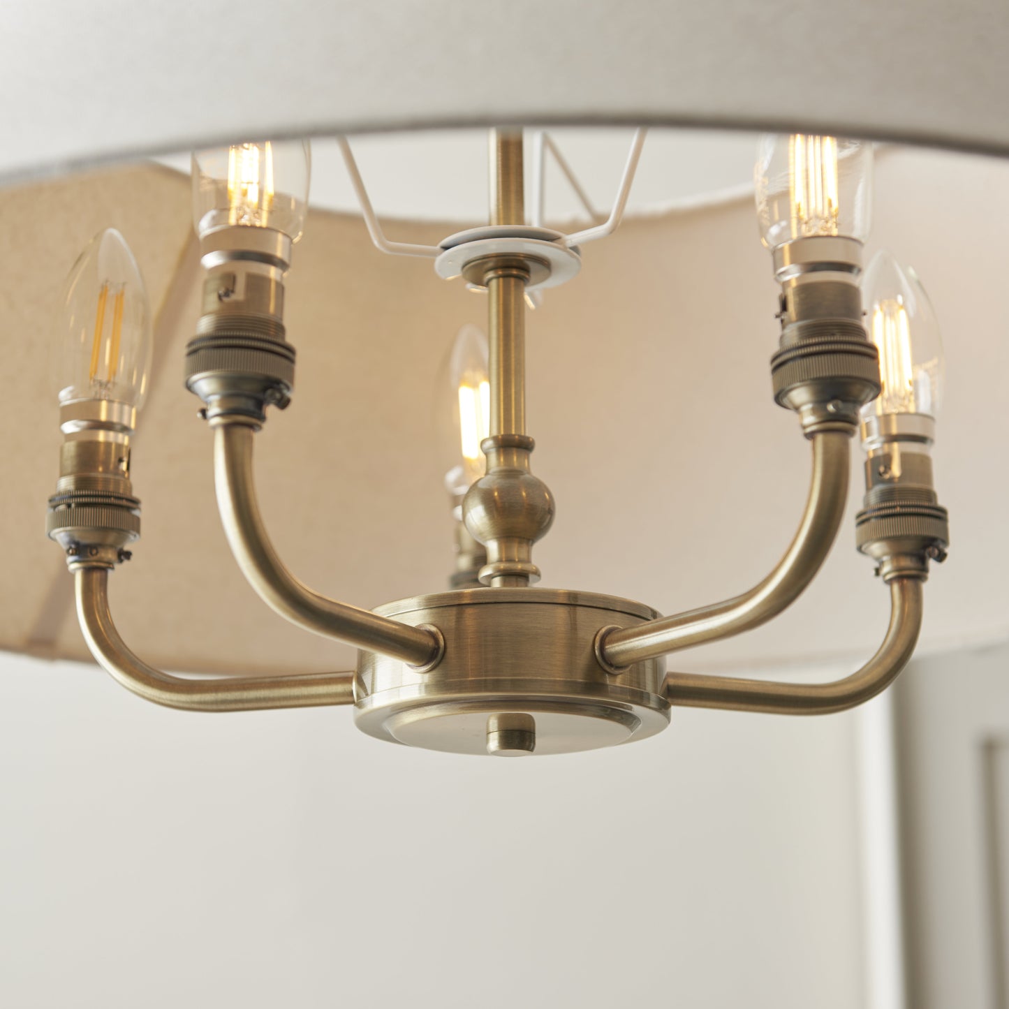 Lille Shaded 5 Light Pendant Antique Brass