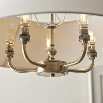 Lille Shaded 5 Light Pendant Antique Brass