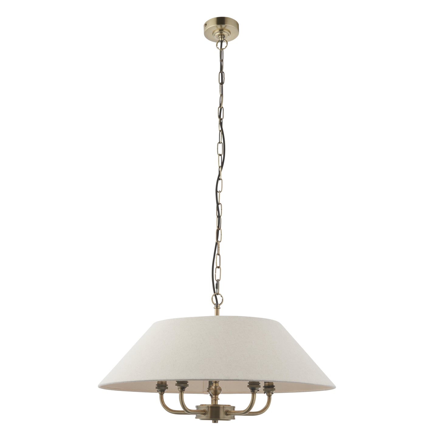 Lille Shaded 5 Light Pendant Antique Brass