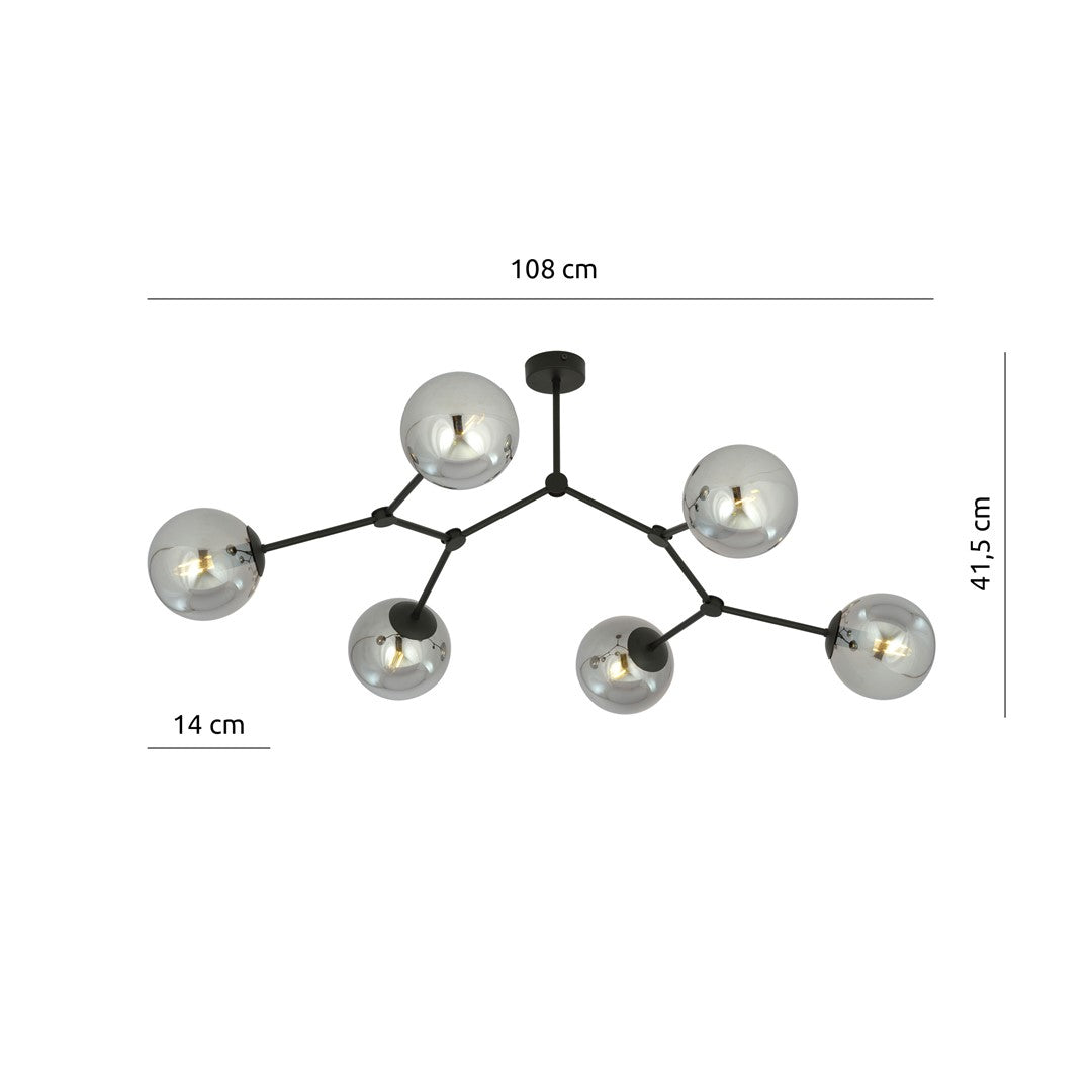 Space 6 Light Semi Flush Black & Graphite